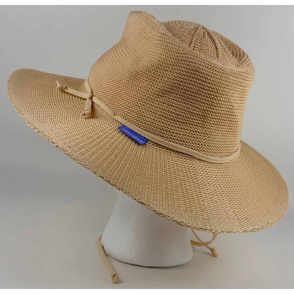 Wallaroo Hat Company Victoria Fedora Tan Straw Sun Hat Wide Brim Adjustable